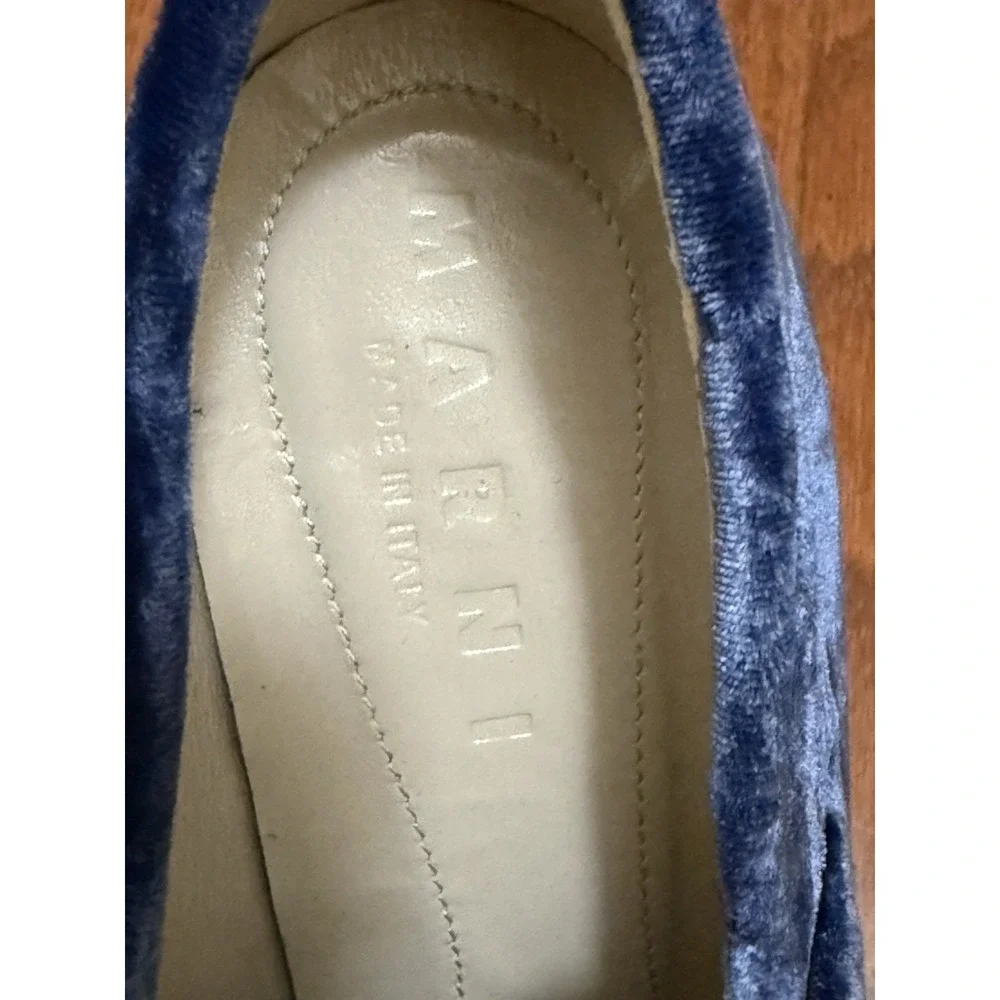 Marni Blue Velvet Platform Loafers Block Heel Square Toe Made in Italy Size 37.5